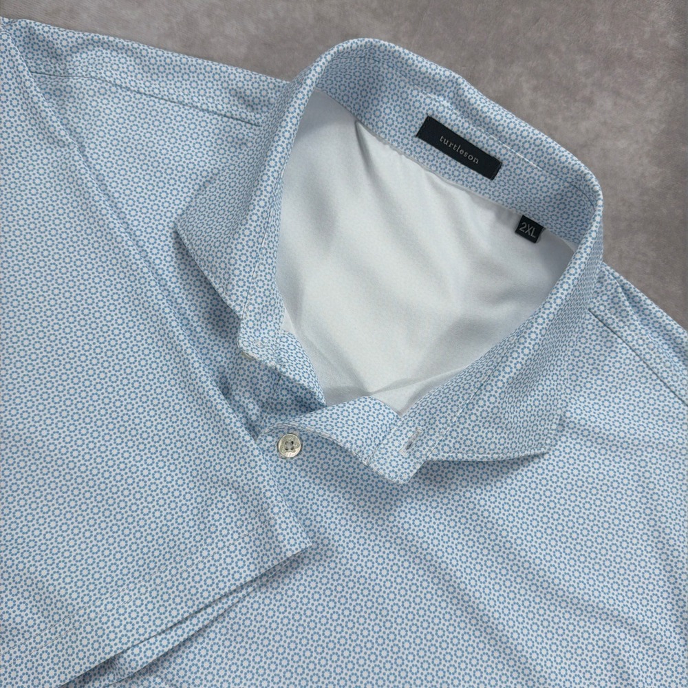 Turtleson Performance Golf Polo Shirt Geometric Print 2XL Blue White Mens